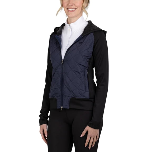 Kastel Denmark Women's Lightweight Long Sleeve Quilted Hooded Zip Up Jacket (Navy, Small)