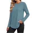 thumbnail image 2 of Chbgutlmr Womens Tops Long Sleeve Crew Neck Curved Hem T-Shirts Casual Loose Fall Comfy Basic Solid Color Tops, 2 of 7