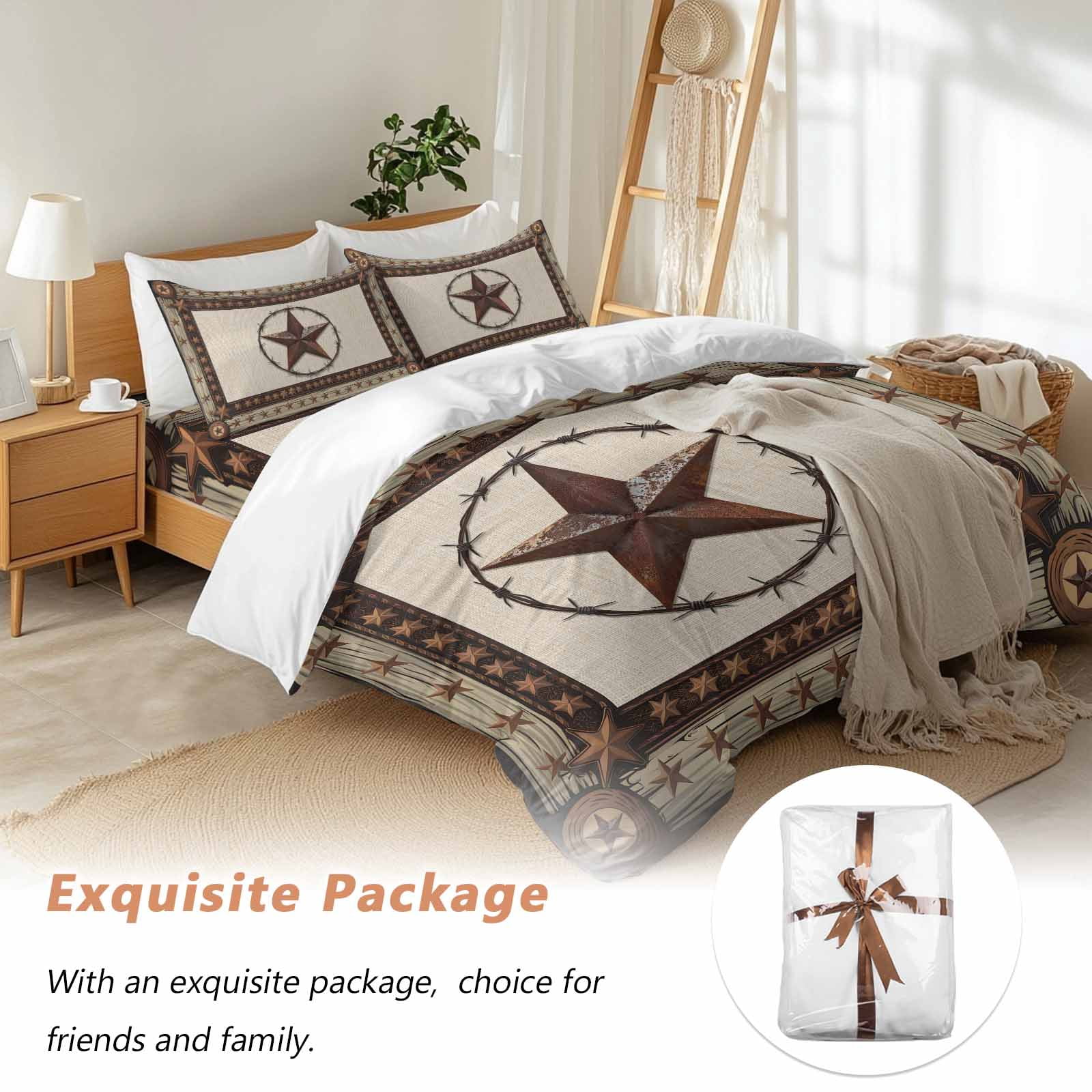 Cal King 4 Piece Bedding Set Country Star Texas Farm Wood Plank Soft Breathable Duvet Cover and Pillowcase,Farmhouse Vintage Linen Duvet Cover Set Washable Bed Sheets for Bedroom Dormitory Guest Room