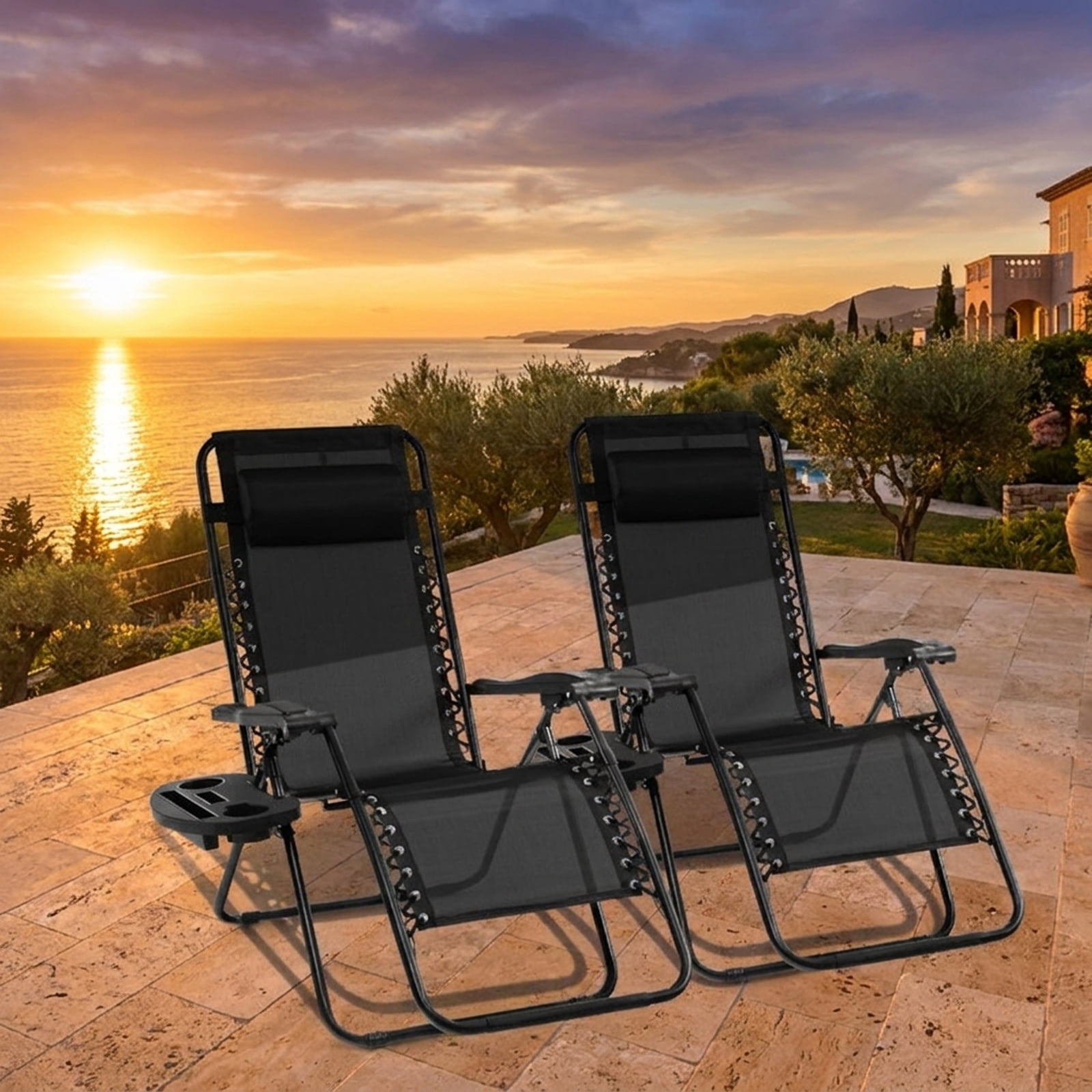 Furnibear Folding Zero Gravity Reclining Lounge Chair with Lockable Recline Removable Cup Holder Tray Detachable Headrest Steel and Aluminum Frame and 350 lb Capacity, Green
