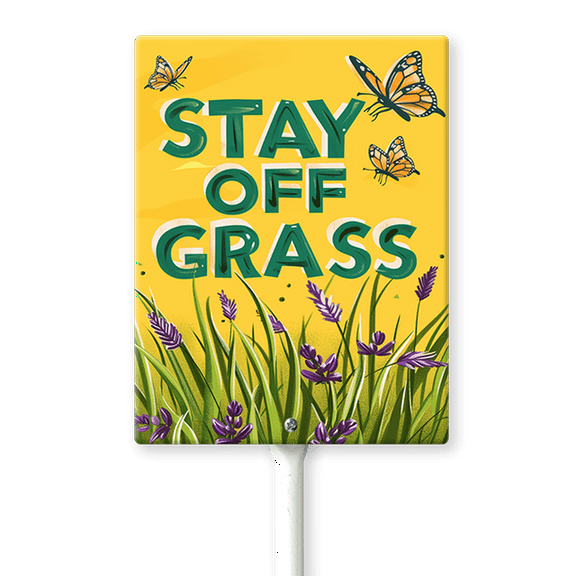 Eveokoki Stay Off Grass Sign with Metal Stakes, 7"x 8.8" Stay Off Grass Aluminum Signs for Yard, Weatherproof, Sturdy