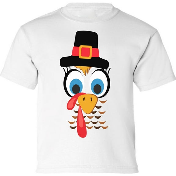 Thanksgiving Day Youth Shirt - Turkey Face Graphic Tee for Kids Boys Girls XS S M L XL