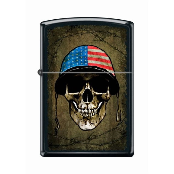 Zippo Lighter - Personalized Custom Message Engraved on Backside for Skull with Helmet Soldier Black Matte #Z5050
