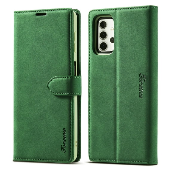 Classic Case Compatible with Samsung Galaxy A32 5G Phone (6.5") - Magnetic Strap Case Folding Stand Synthetic Leather Protector Flip Folio Wallet Slim Lightweight Cover with Card Slots (02 Green)