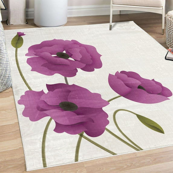 Floral Decorative Rug, Poppy Flowers Vivid Petals Buds Pastoral Purity Mother Earth Nature Design, Quality Carpet for Bedroom Dorm and Living Room, 6 Sizes, Dark Magenta, by Ambesonne