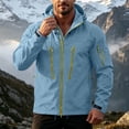 thumbnail image 2 of Nmnitkp Men's Hooded Rain Jacket Wind Resistant Water Repellent Full Zip Multi Zipper Pockets Drawstring Hood Outdoor Shell Coat for Hiking Camping Travel Daily Casual Wear Sky Blue,S, 2 of 9