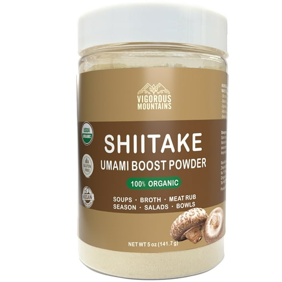 VIGOROUS MOUNTAINS Shiitake Mushroom Powder Organic, 100% Natural Umami Seasoning 5 oz, Stronger Mushroom Powder for Cooking