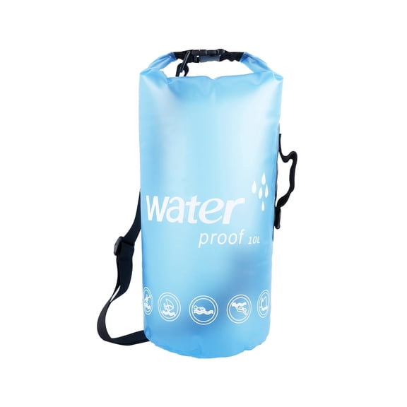 10L Transparent Blue PVC Waterproof Dry Bag, Floating Roll-Top Dry Sack with Adjustable Shoulder Strap for Boating, Kayaking, Swimming & Camping