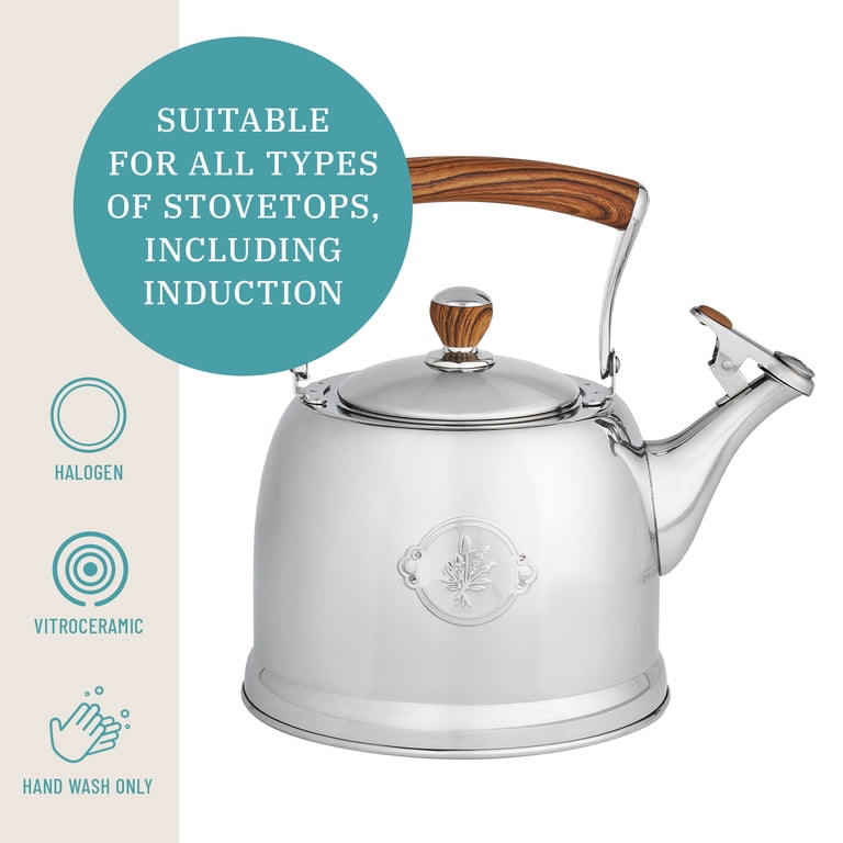 The Pioneer Woman Stainless Steel 2.2-Quart Tea Kettle with Acacia