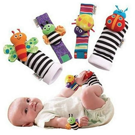 Cute Animal Soft Baby Socks Toys Wrist Rattles and Foot Finders for Fun Reindeer Set 4PCS (style