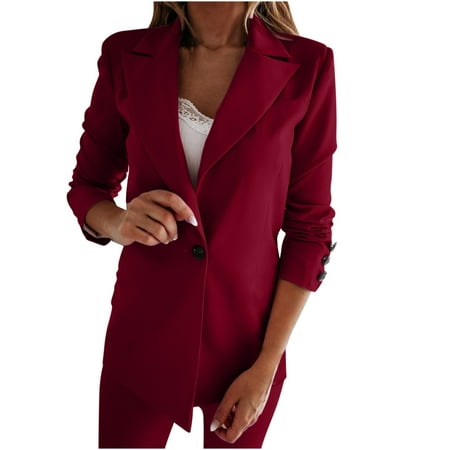 

Women s Blazer Jacket Casual Long Sleeve One Button Trench Coat Elegant Slim Fit Notch Lapel V Neck Cardigans