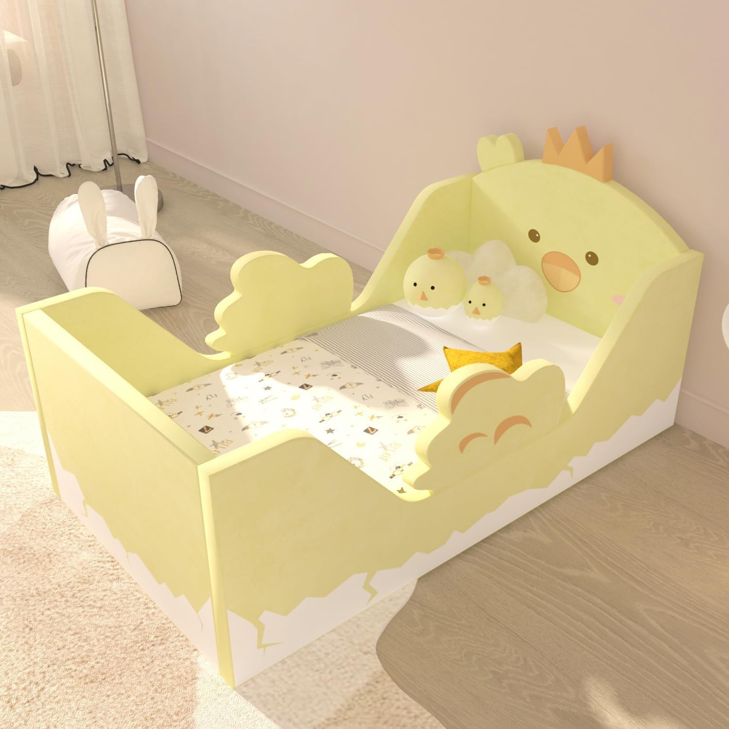 Toddler Beds, Child Bed for Kids with Extra Safty Broad, Standard Crib Size Animal Toddler Bed, Certified Fabric Toddler Beds,Toddler Floor Beds