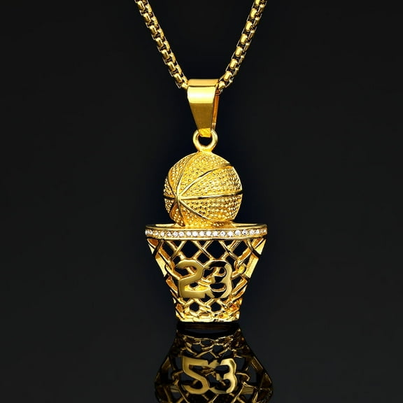 Basketball hoop personality 14K Yellow Gold pendant European and American hip hop creative necklace sports accessories