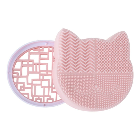 Unique Bargains 1 Pc Cat Shape Makeup Brush Storage Cleaner Pink