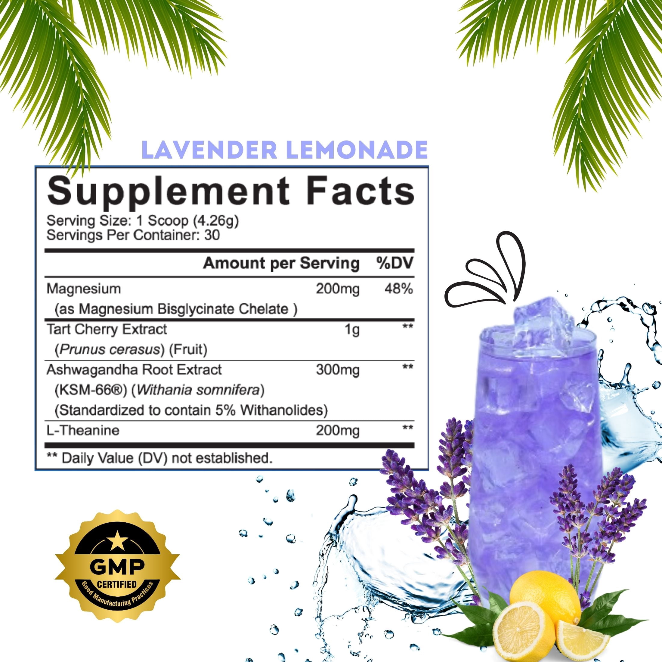 PURE Calm Stress Relief Drink Powder – Naturally Calm, Anytime – Lavender Lemonade, 30 Servings