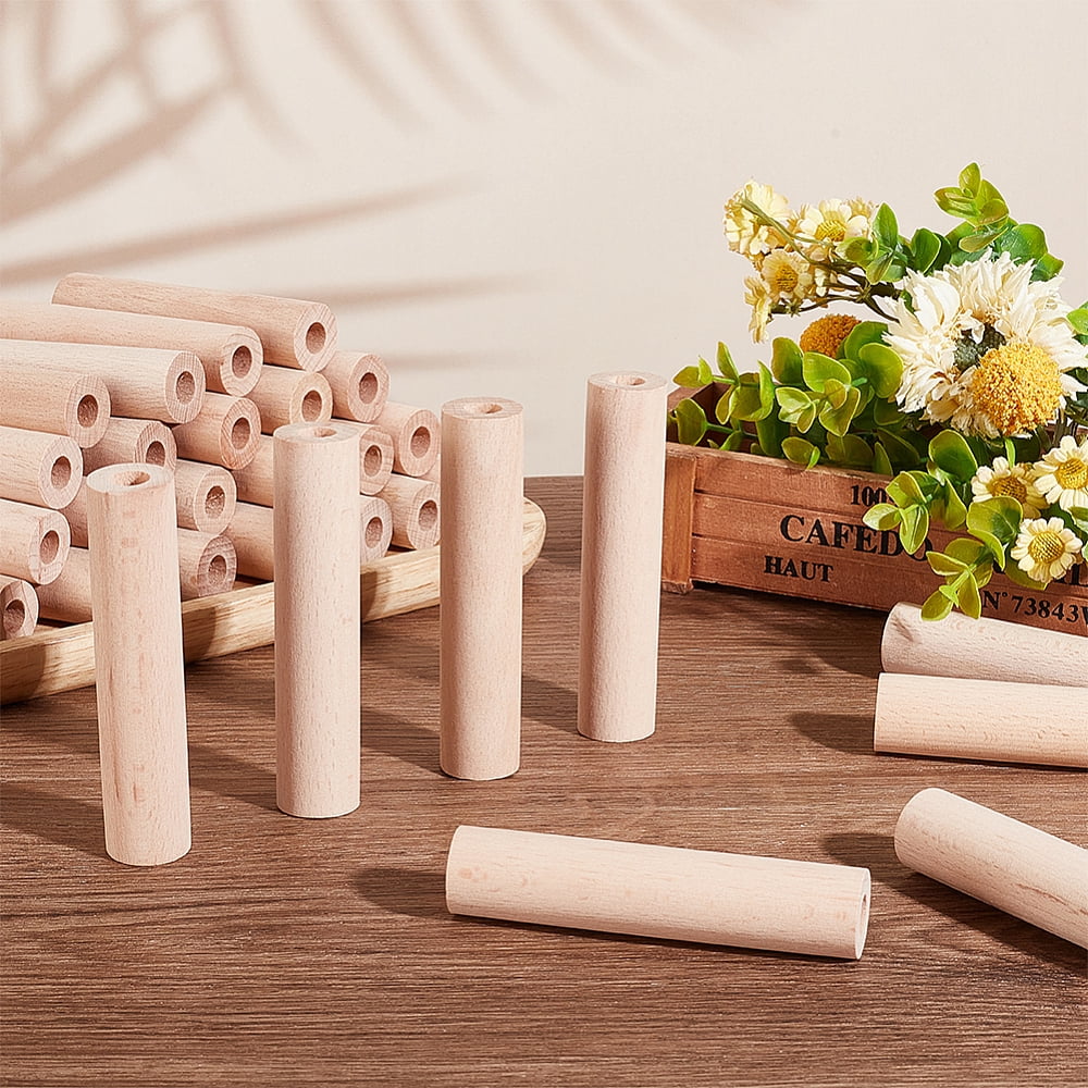 30 pc 30Pcs 4x0.9 Inch Hollow Wood Sticks Round Wooden Dowel Rod with 0.4 Inch Hole Unfinished Beech Wood Rods Natural Wood Round Rods for DIY Crafts Arts Projects