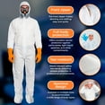 thumbnail image 5 of Disposable Coveralls. Pack of 5 White 4XLarge Full Body Protective Suits of Laminated Polypropylene 60 gsm. Adult PPE Protective Suit with Hood, Zipper, 4XL5Pack, 5 of 8