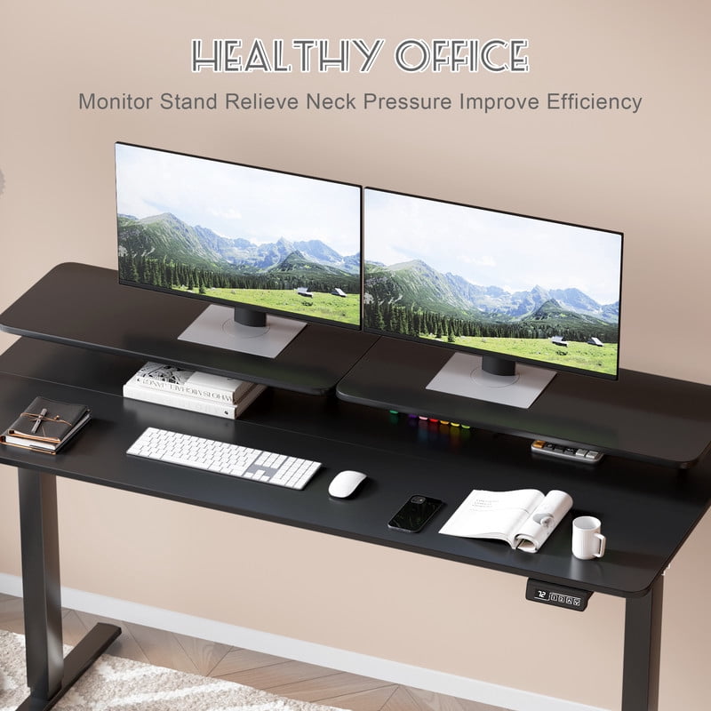 Homall 55" Wide Electric Height Adjustable Standing Desk with Monitor Stand Lifting Range 28~46" Stand Up Office Desk for Home Office,Black
