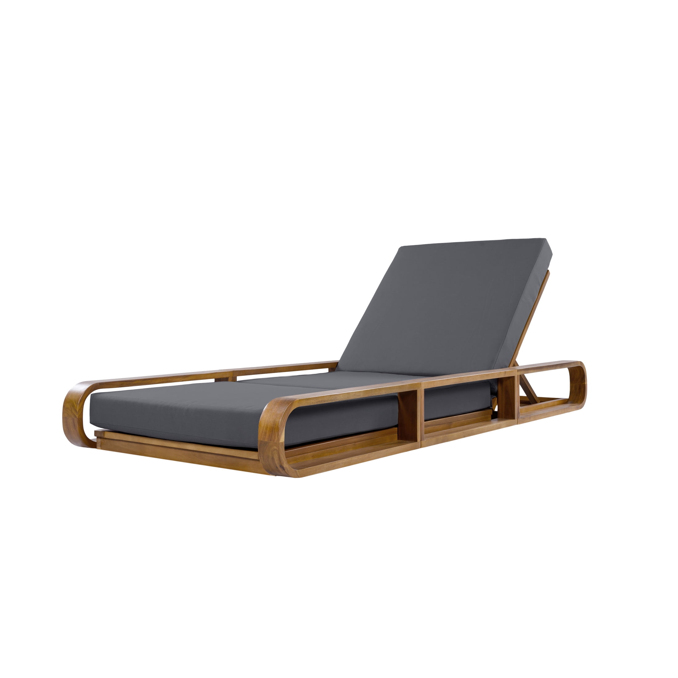 Christopher Knight Home 79" Outdoor Acacia Wood Chaise Lounge Set with 3-Fold Dark Gray Cushion, Teak