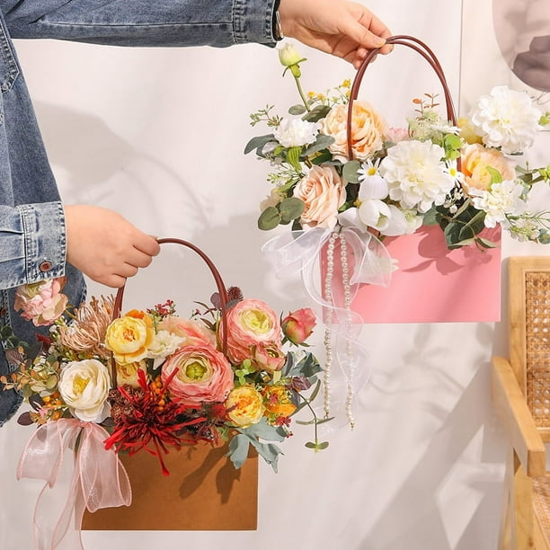 Bolsa de papel kraft para embalaje de flores, bolsa de embalaje de ramo cubierta con película impermeable, bolsa de flores para el día de la madre, bolsa de flores para bricolaje