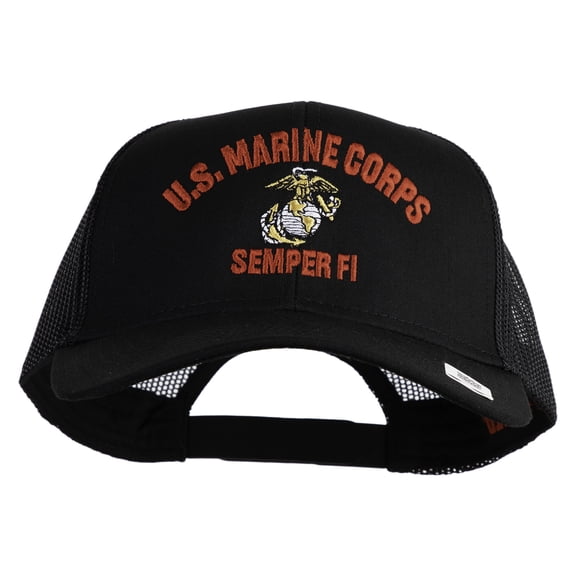 US Marine Corps Semper Fi Embroidered Solid Cotton Twill Mesh Prostyle Cap - Black OSFM