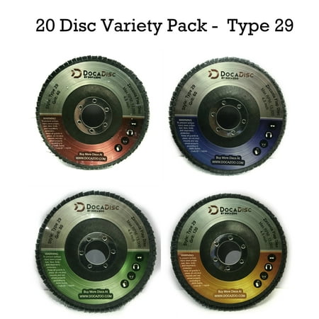 

4.5 Inch Flap Disc (20 Pack Assortment) 40/60/80/120 Grit Type 29 Professional Grade Zirconia Alumina Abrasive Grinding Wheel and Flap Sanding Disc by DocaDisc