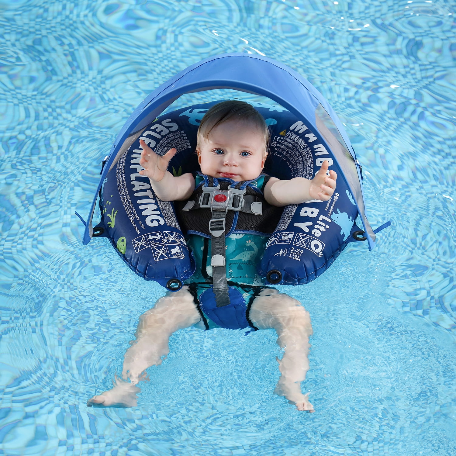 HECCEI Mambobaby Baby Swim Floats Pool Float with Canopy Blue for