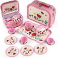 thumbnail image 2 of HAOANTea Party Set  Children Pretend Play Toy Children‘s Home Simulation Tea Set  Tin Teapot  Tea Cup  Toy  Portable Gift Box Set B, 2 of 3