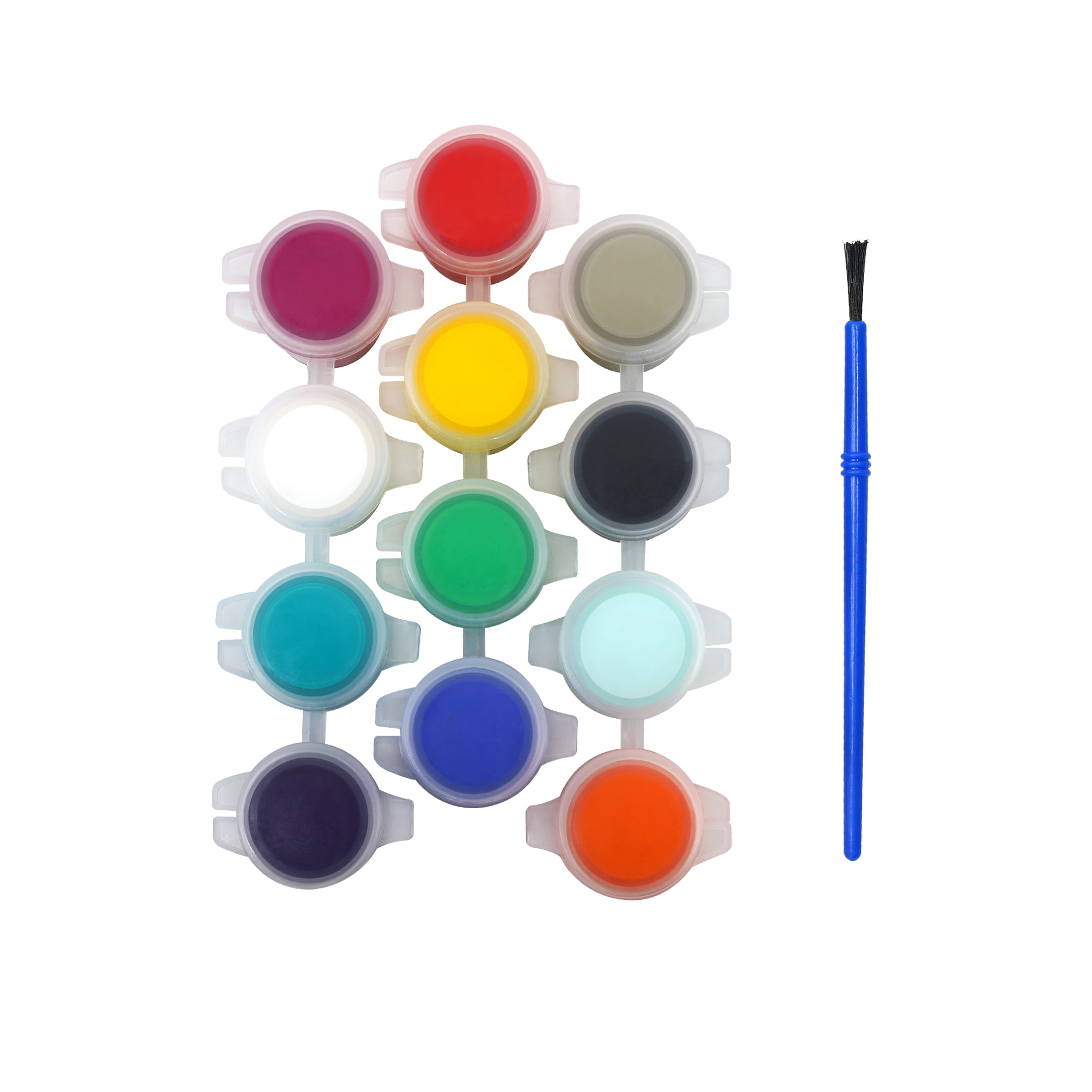 (2 pack) Hello Hobby Washable Primary Colors Tempera Paints & Mini Paintbrush, 12 Colors