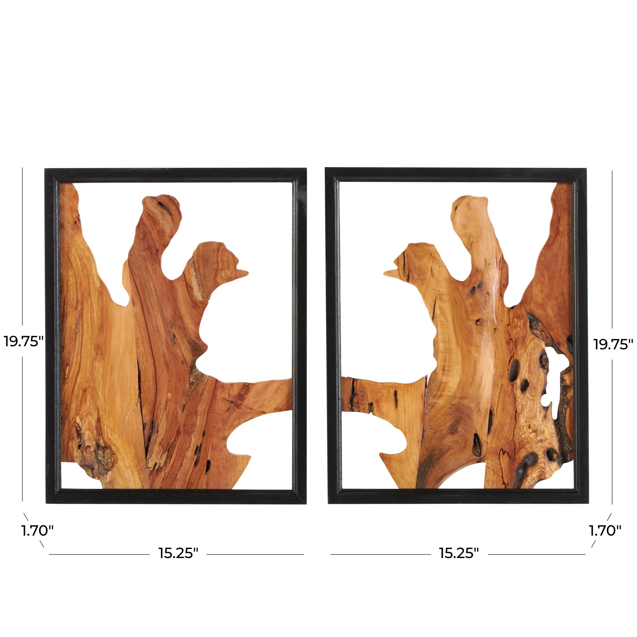 DecMode Brown Wood Handmade Live Edge Abstract Wall Decor with Black Frames (2 Count)