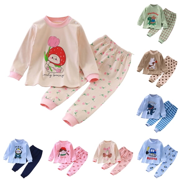 Dakiuu Two-Pieces Pajama Set for Boys Girls 3 Month - 7 Years Baby Cute Long Sleeve Tee And Pants Pj Sleepwear Soft Toddler Kids Loungewear Blue 18-24 Months(100)