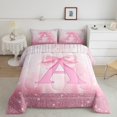 thumbnail image 2 of Castle Fairy Initial A Twin Comforter Set (2pc): Kawaii Pink Bow, Bling Glitter Print, 2 of 8