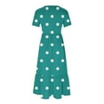 thumbnail image 4 of pimelu Dresses for Women Formal Dresses for Women Pleated Swing Loose Pocket A Line Beach Long Dress Summer Trendy Dot Print Short Sleeve Crewneck Ladies Maxi Sundress, 4 of 4
