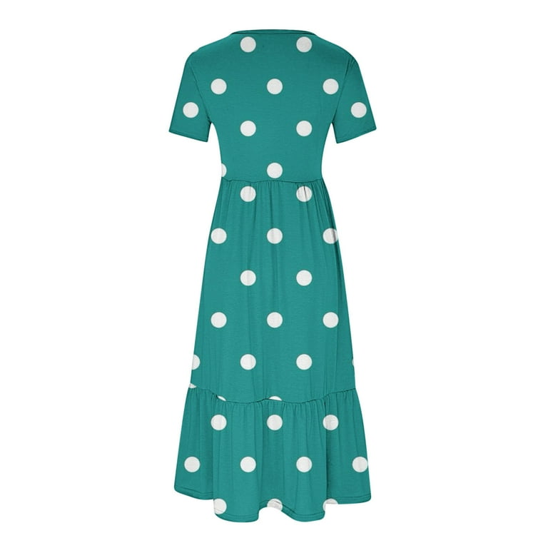 green polka dot long sleeve dress Polka Dot Puff Shoulder Long Sleeve Dress Green – Styledup.co.uk main image 1
