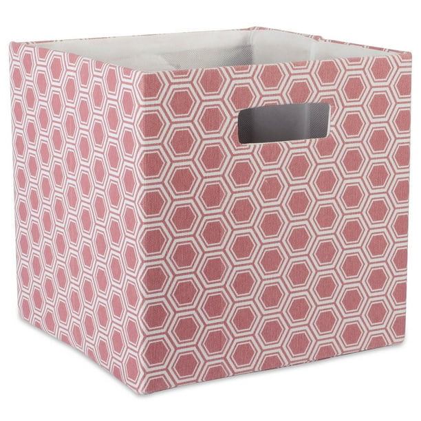 Rose Pink Cube Storage Bin with Design 13"
