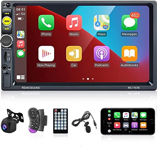 Rimoody 7'' Touch Screen Car Radio with Bluetooth FM Mirror Link USB/TF Video Music Multimedia Player with Backup Camera Double Din Car Stereo Compatible with Apple Carplay Android Auto 