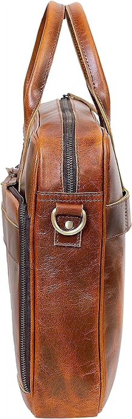 RUZIOON 18 Inch Leather briefcase Laptop Messenger Bags For Men and Women Best Office College Satchel Bag - Tan Brown