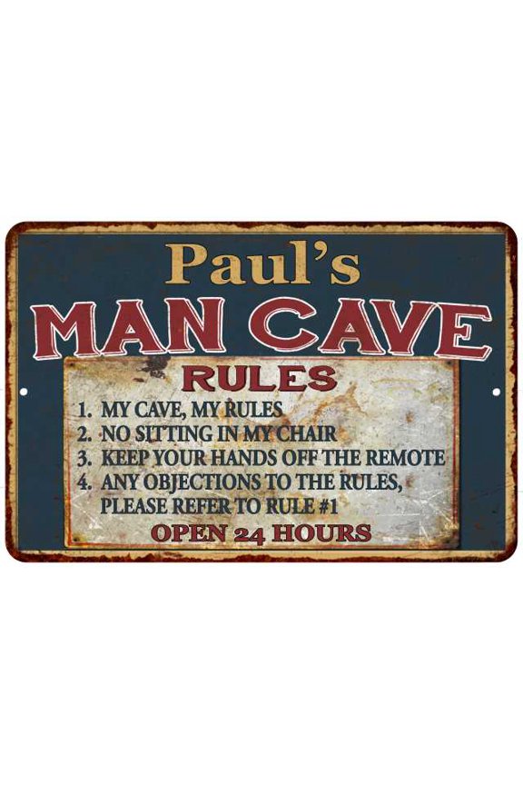 Paul's Man Cave Rules Chic Rustic Green Sign Home 8 x 12 Matte Finish Metal 108120049049