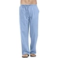 thumbnail image 4 of Men's Cotton Linen Pants Solid Color Casual Trousers, Lightweight Loose Beach Summer Pants for Vacation and Lounging,Light Blue,3XL, 4 of 5
