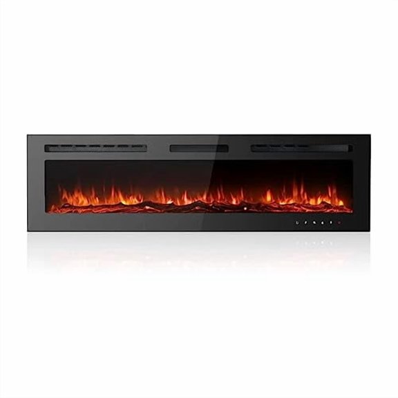 Electric Fireplace Inserts Freestanding Heater for The Living Room Floating Fireplace with 12 LED Colors with Logset and Stones, Space Heaters for Indoor Use,1500W/750W,Black,60inch