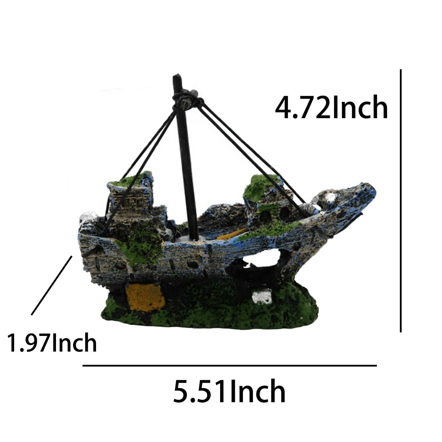 Resin Ship Decor for Aquarium - 5 Style Options (Pirate Ship, Sunken Ship, Red Net Ship, Shipwreck, Blue Sail Ship) Aquatic Ornament with Hiding Caves
