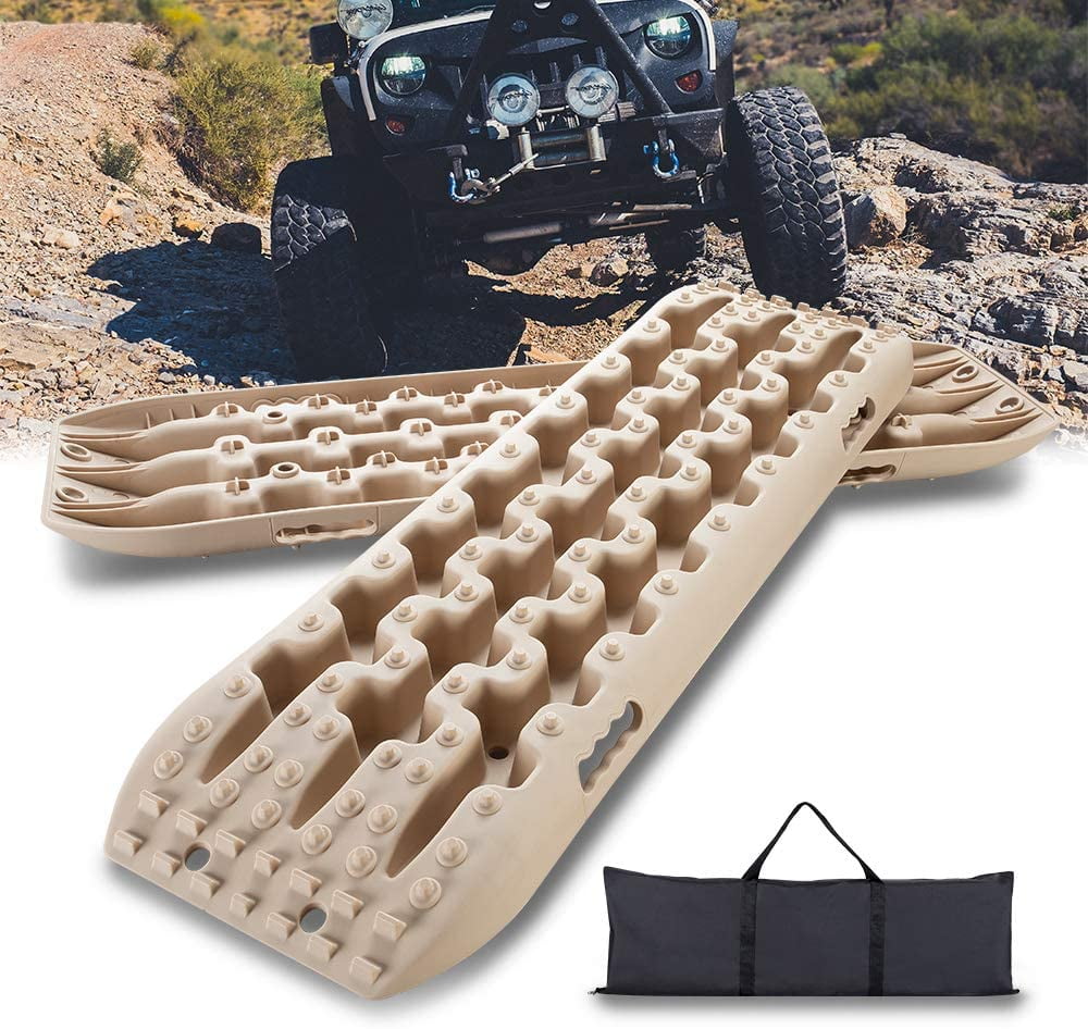 IKURAM Recovery Boards Traction Tracks Mat 2 Pcs Traction Boards Offroad with Bag for 4X4 Jeep Off-Road Mud Track Tire Ladder Sand Snow Traction Ladder Tire Traction Tool-Green 