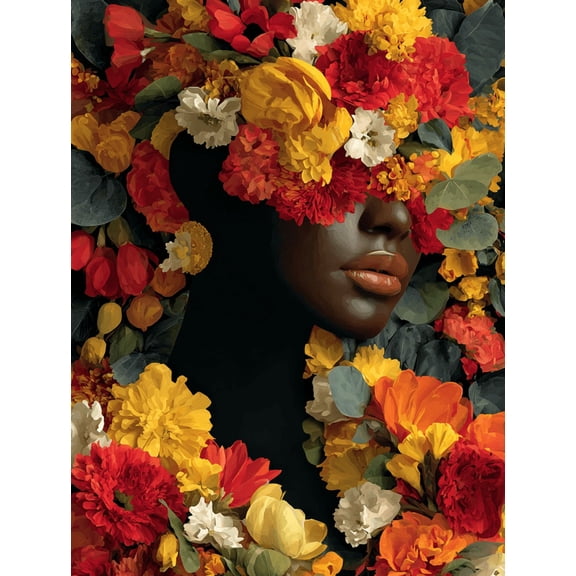 UXIEQU Vibrant Floral Woman Face Canvas Wall Art Print 15.75x11.81 Inches