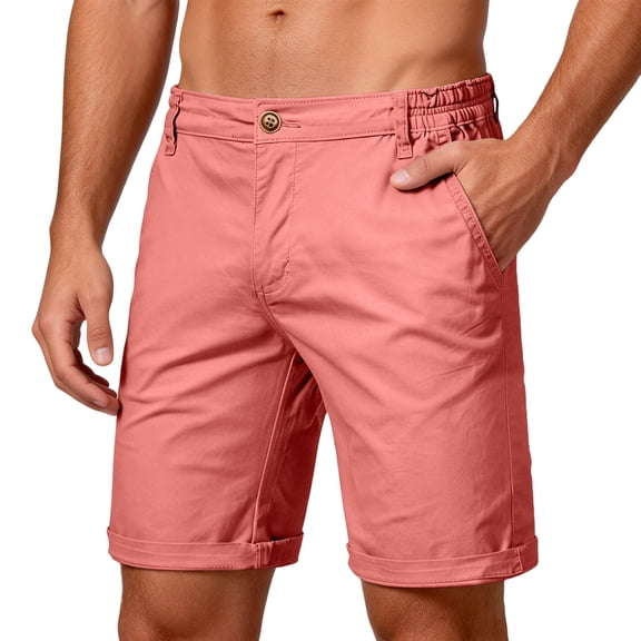 Domuza Men's Stretch Chino Short Slim Fit 9" Flat Front Shorts Summer Casual Shorts with Pocket Watermelon Red 3XL
