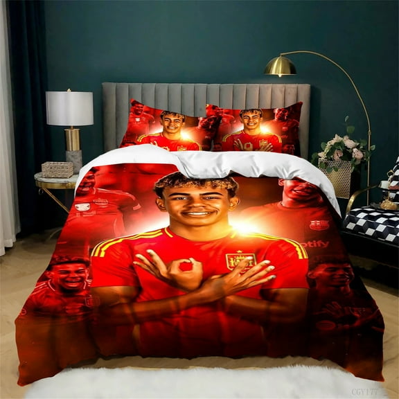 Soccer Star Lamine Yamal Duvet Cover Set Full Size Soft and Breathable Comforter Cover Lightweight Bedding Set for Teen