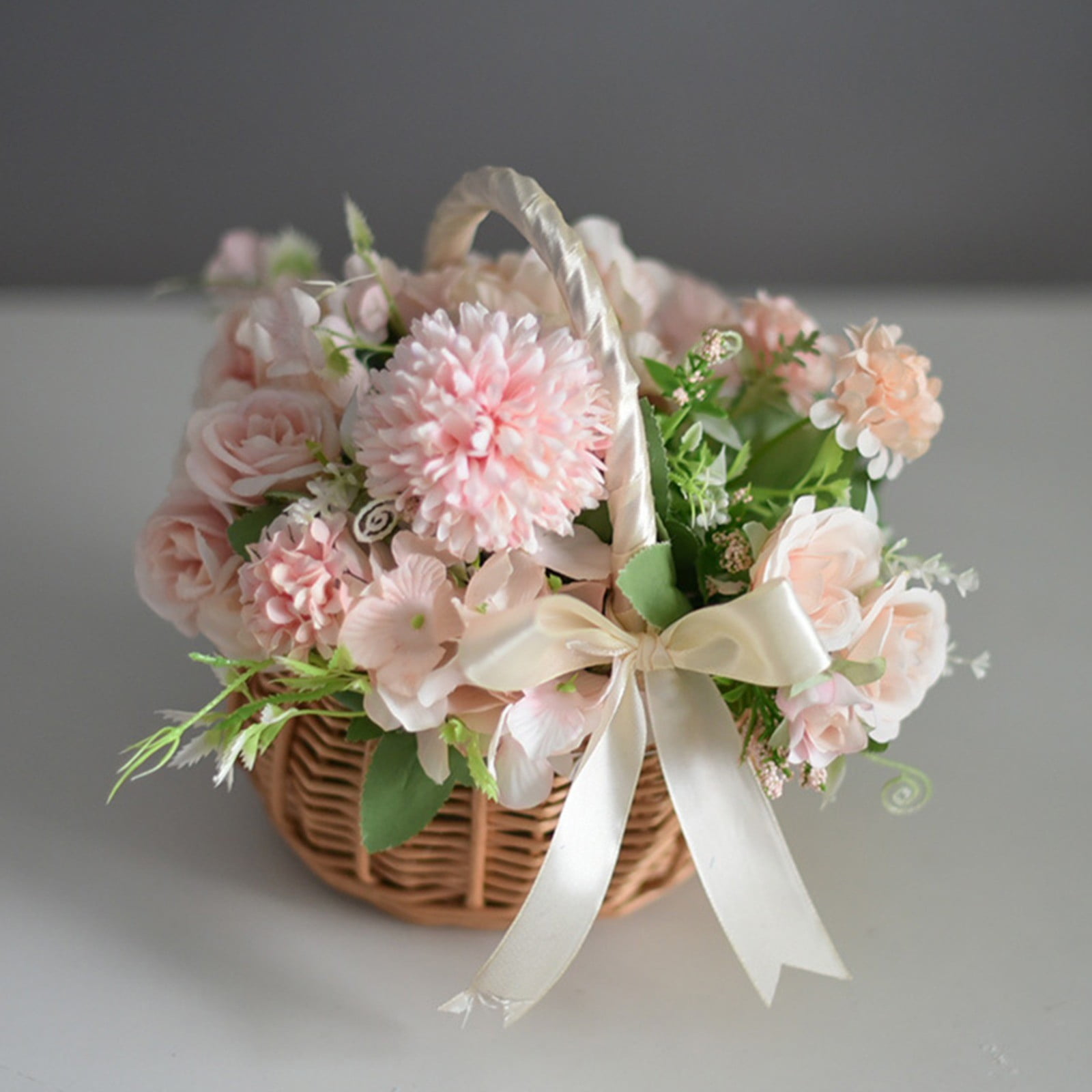 Eguiwyn Wicker Basket Handle Woven Basket with Handle and Plastic Insert Easter Eggs Basket Flower Baskets for Home and Garden Decoration