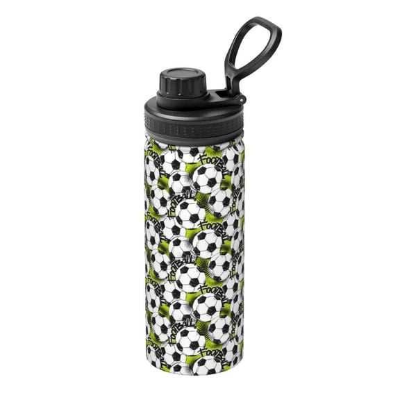 Rateoe Soccer and Football Printed 18oz Sports Insulated Water Bottle, Double-Wall Stainless Steel Kettle with Leak-Proof Cap and Carry Loop, BPA-Free for Outdoor, Gym, Camping, and Travel