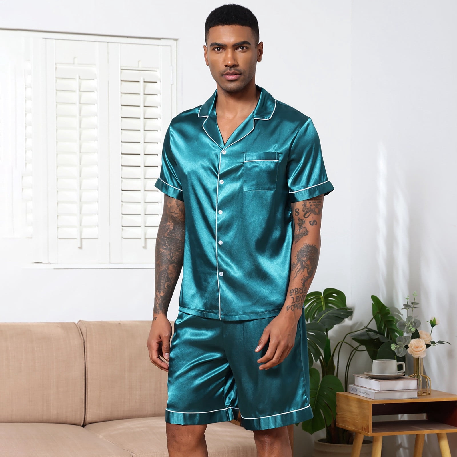 Pyjama Garçon Été 2 Pièces Doux - Haut Manches Courtes Et Shorts Avec Poches 8-18 Ans