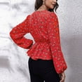thumbnail image 5 of Womens Sexy Peplum Tops V Neck Lantern Long Sleeve Blouses Fashion Shirts Trendy Plaid Floral Print T Shirt Top, 5 of 5