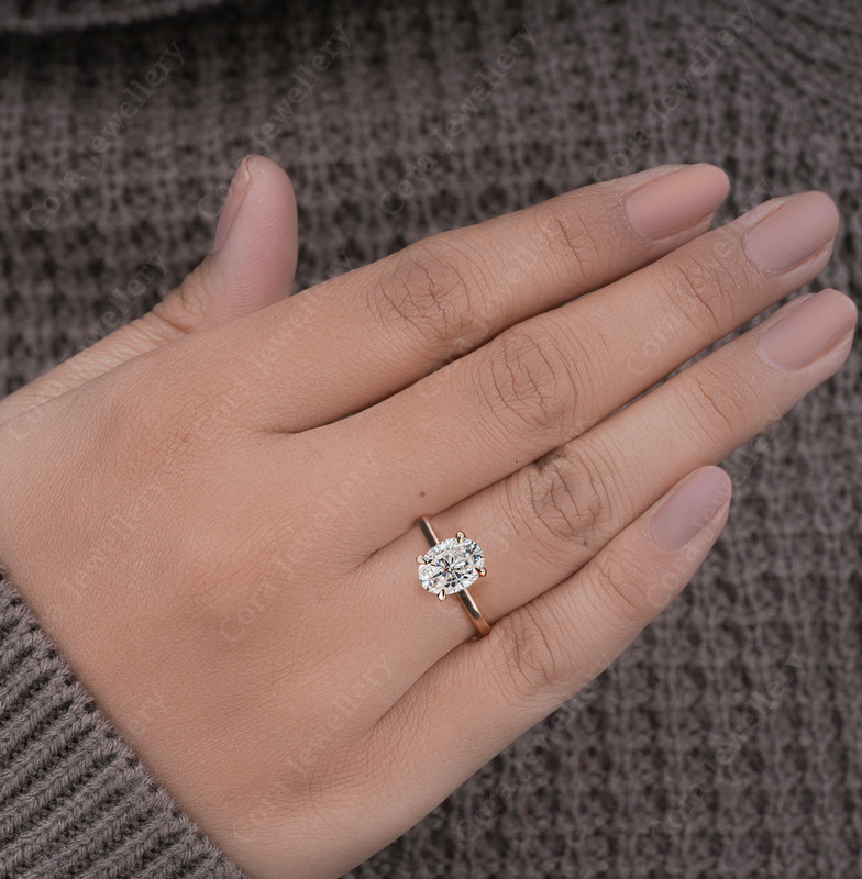 Cora Jewellery 3CT Bridge Diamond Oval Moissanite Hidden Halo Engagement Ring For Women, 14K Rose Gold